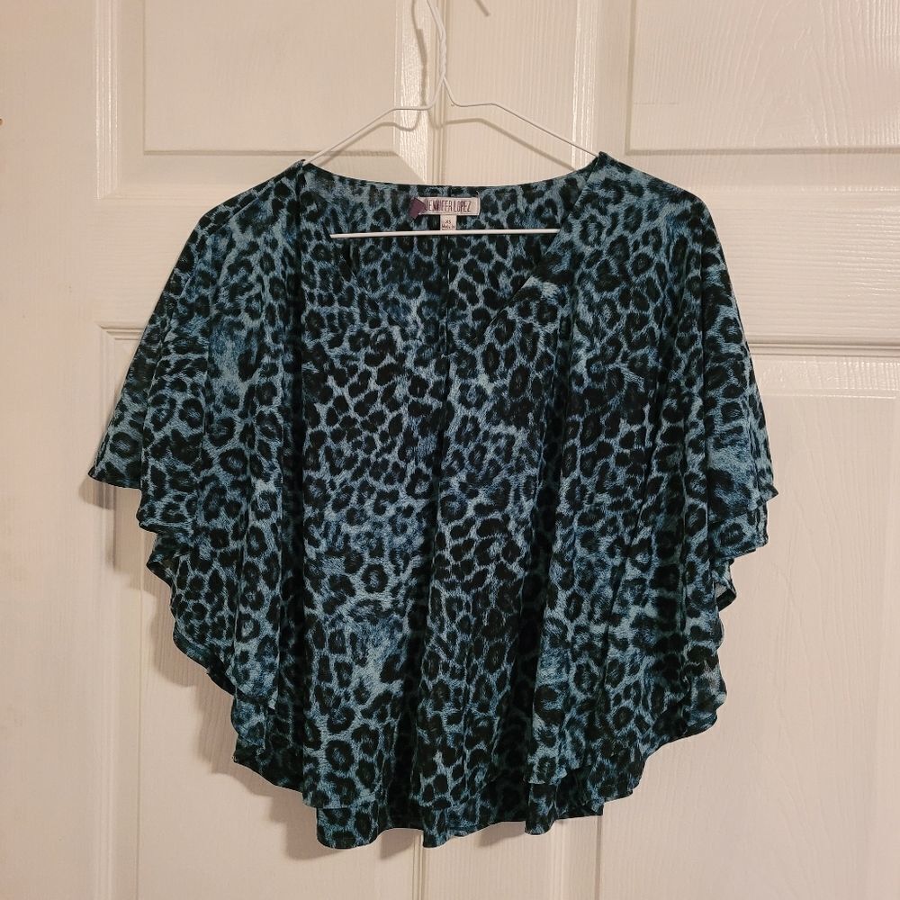 Jennifer Lopez Green ‎ Leopard print poncho style top